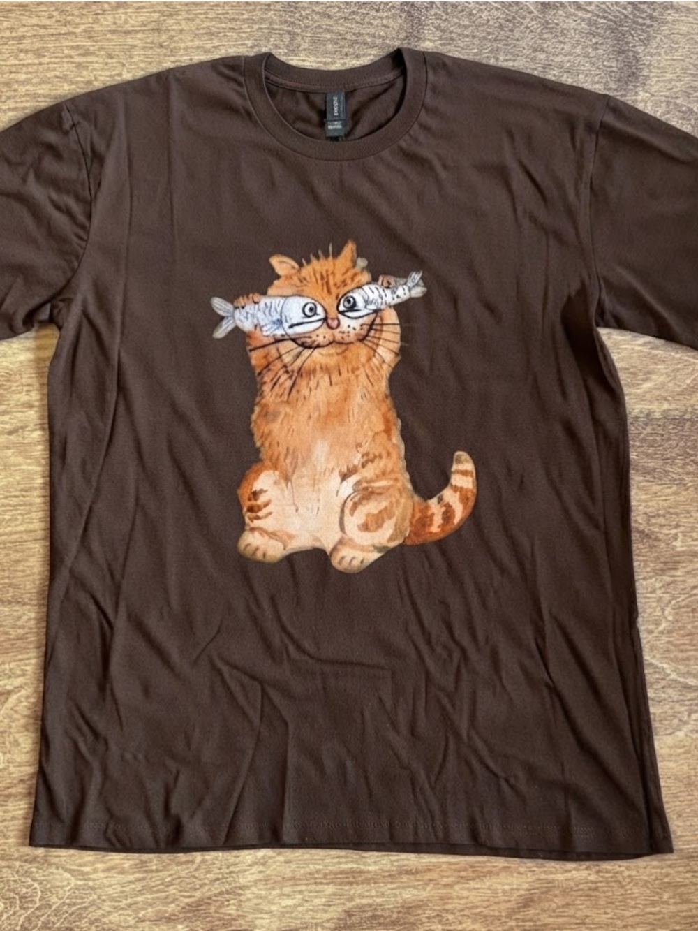 Gildan Dark Chocolate Cat With Fish Eyes Graphic Tee